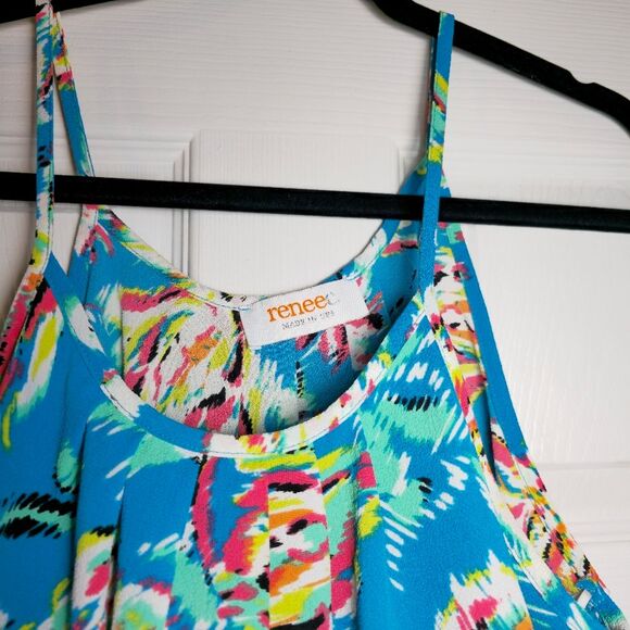 EUC Renee C. Galia Cami Tank Top Floral Blue Sleeveless Women's Large Flowy - Picture 3 of 7